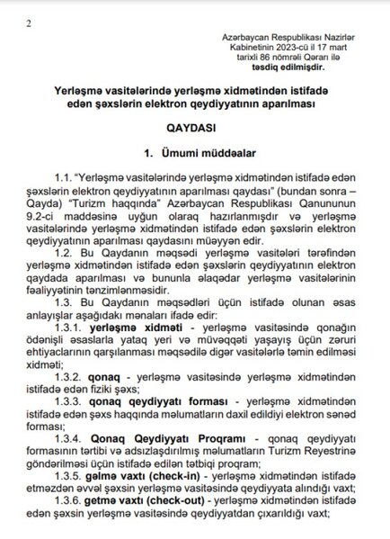 Azərbaycana gələn xarici qonaqların və yerli turistlərin qeydiyyatı aparılacaq - HÖKUMƏTDƏN QƏRAR