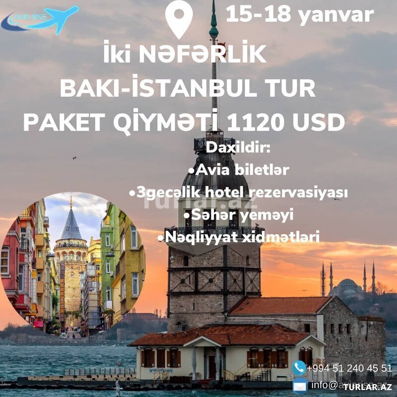 2 nəfərlik Bakı-İstanbul turu