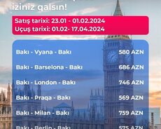 Bakı- Avropa - Bakı aviabiletlər